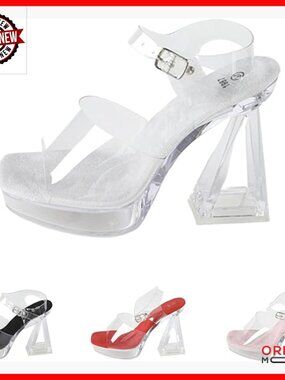 Clear Platform Chunky Heel Sandals 4.72 Inch Square Toe Adjustable Ankle Buckle